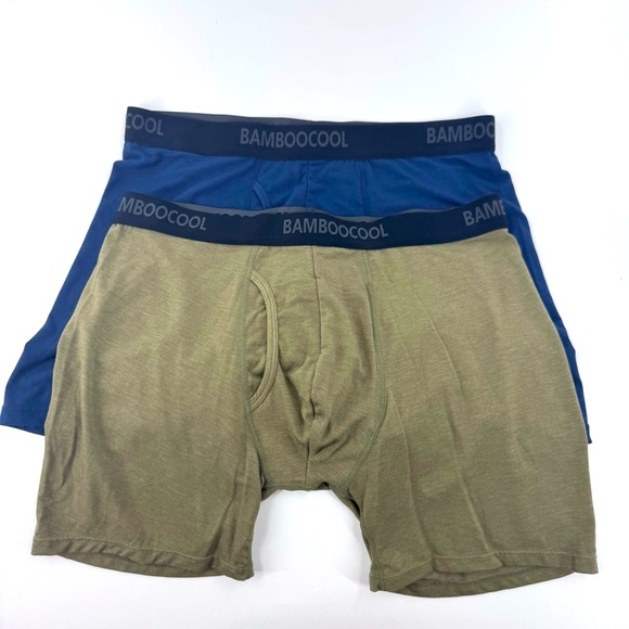 BAMBOO COOL 2 Pair Men's Boxer Briefs - Navy and Olive/ Tan - Picture 1 of 10